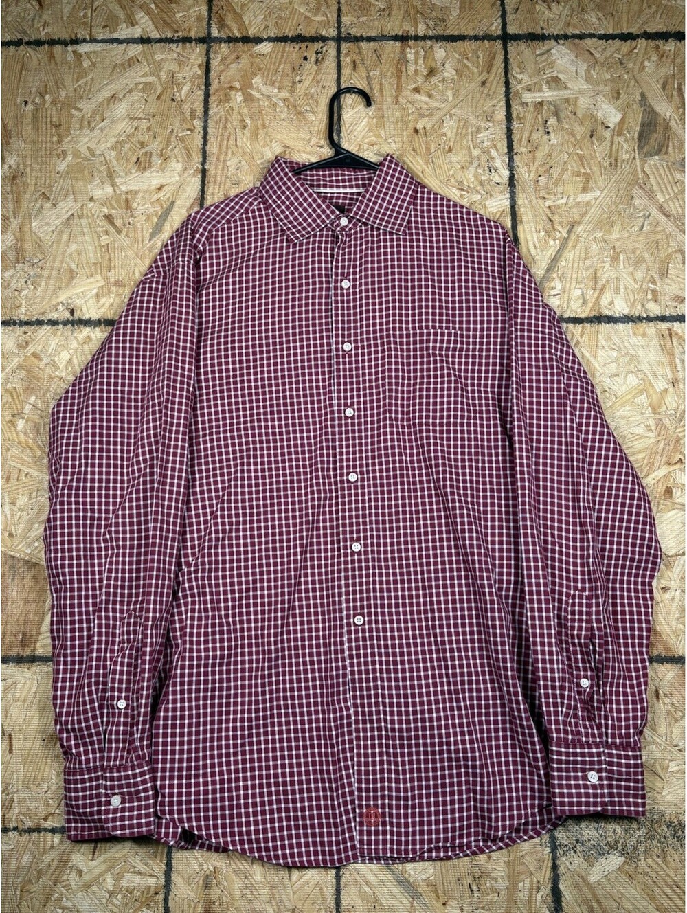 Trevero 100% Cotton Red Button Down Polo Shirt Men's Large Check Casual